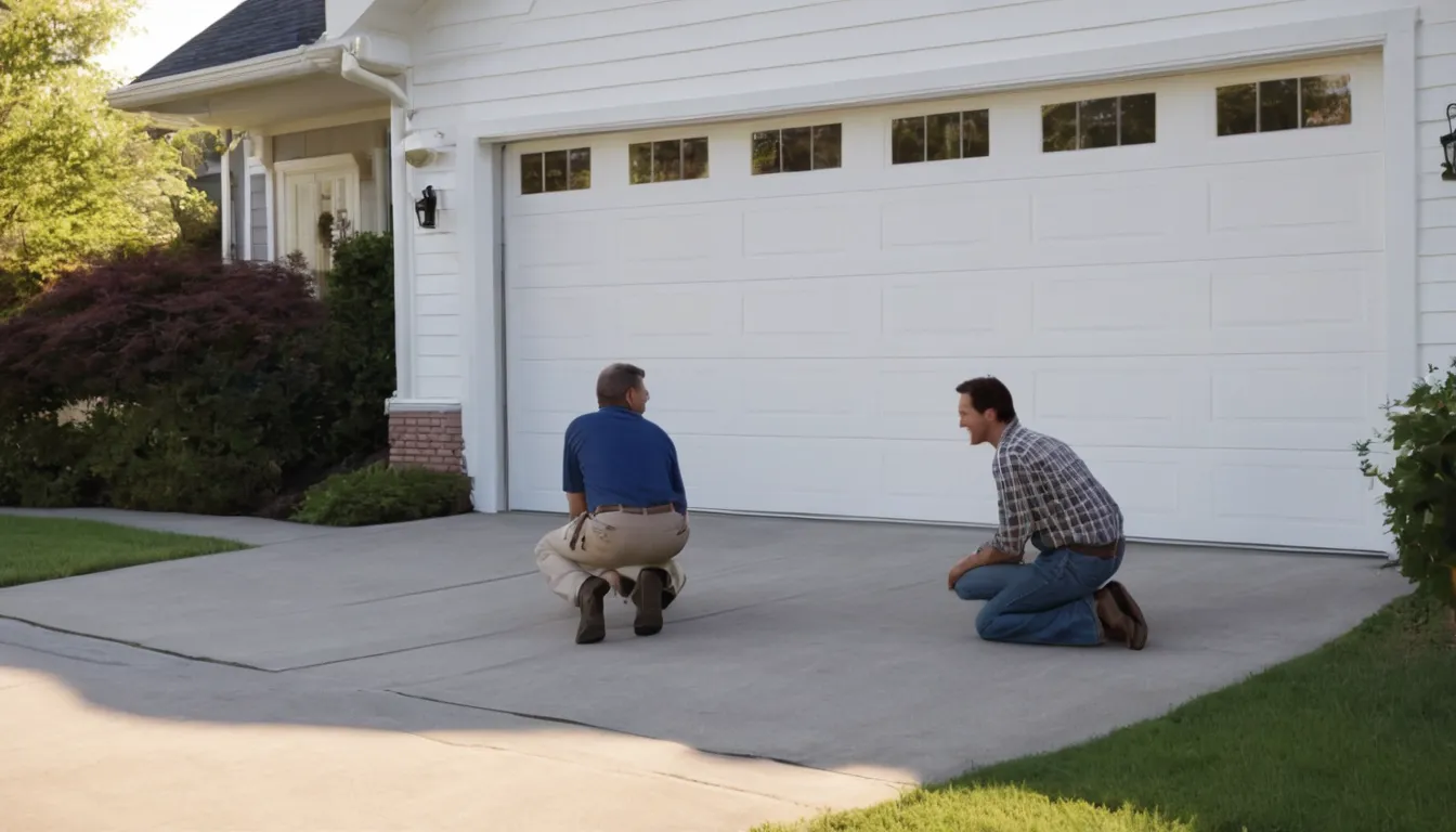 Homeowner checking a garage door with a provider in Roswell